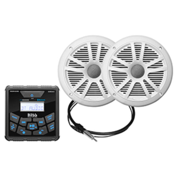 Boss Audio MCKGB450W.6 Marine Package - BluetoothIn-Dash Marine Gauge Digital Media AM/FM Receiver w/6.5" Speakers - White