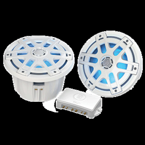 Poly-Planar MA-OC8 8" Round Waterproof Blue LED Lit Speaker - White