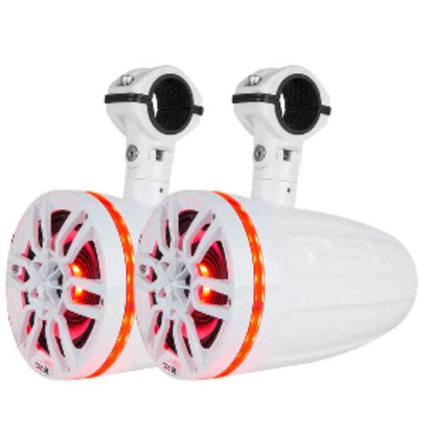 DS18 HYDRO 8" 2-Way Wakeboard Pod Tower Speakers w/1" Compression Driver and amp; RGB LED Lights - 540W - White