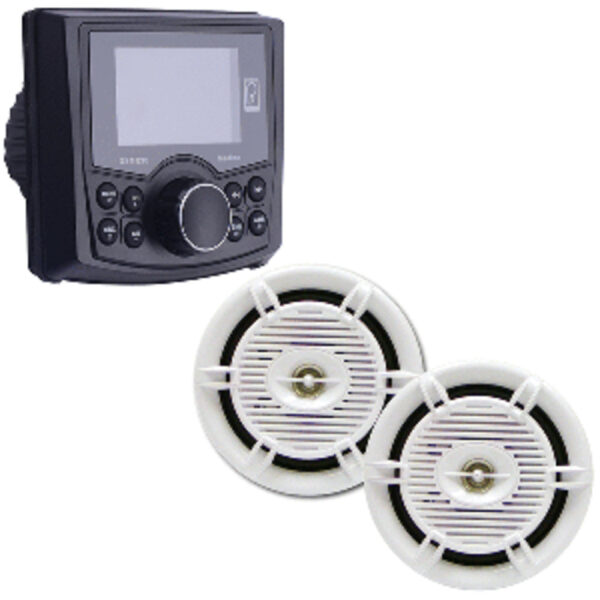 Poly-Planar GSMR30 Marine Stereo w/AM/FM/BT and amp; Pair of Waterproof 6" MA206 Speakers - White