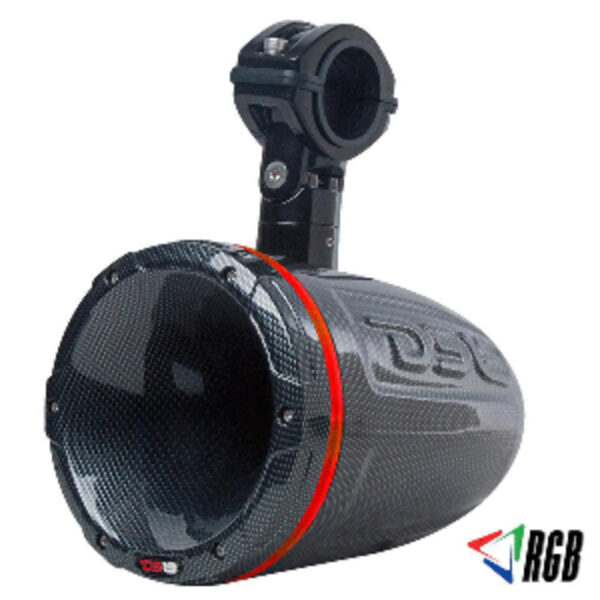DS18 HYDRO 1.75" Driver Wakeboard Pod Tower Speaker w/RGB LED Lights - 900W - Carbon Fiber - Single