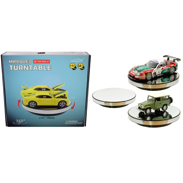 Mirrored Rotary Display Turntable Stand 10 inches USB Powered for 1/24 1/18 Scale Models MJ11010
