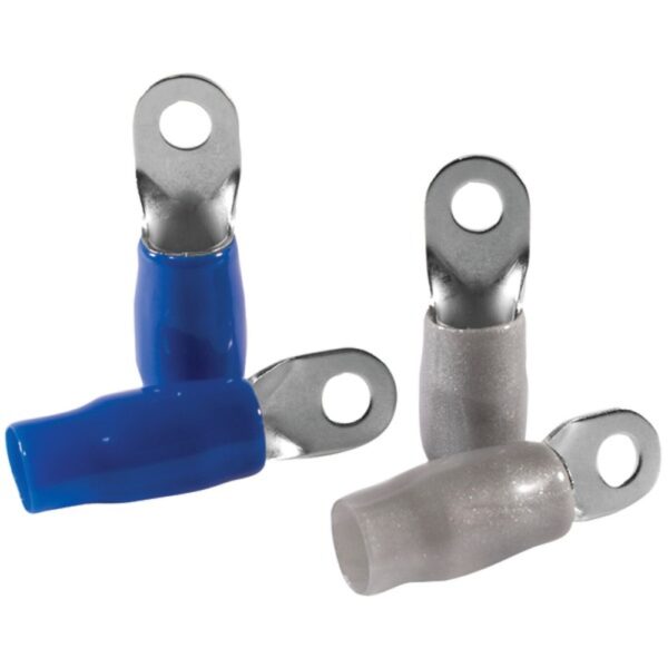 DB Link RT4B 4-Gauge 5/16" Ring Terminals, 4 pk (Nickel Plated, 2 Blue and 2 Gray)