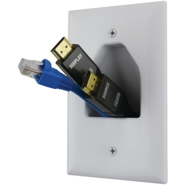 DataComm Electronics 45-0011-WH Midsize 1-Gang Recessed Cable Plate