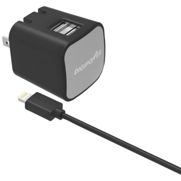 DIGIPOWER IS-AC2DL InstaSense 2.4-Amp Dual-Port Wall Charger with 5ft USB Cable and Lightning Connector