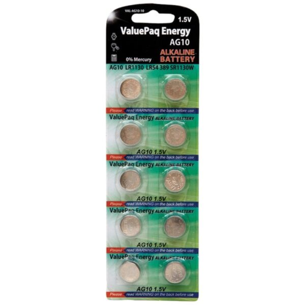 Dantona VAL-AG10-10 ValuePaq Energy AG10 ALkaline Button Cell Batteries, 10 Pack