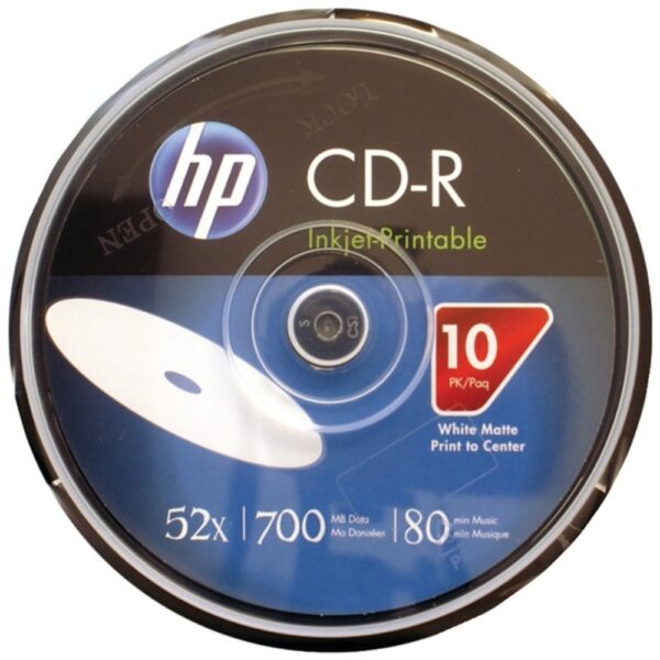 HP CR52WJH010CB 700MB 80-Minute 52x Printable CD-Rs, 10-ct Spindle