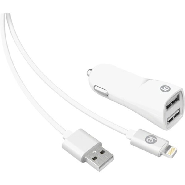 iEssentials IEN-PCL-22A 2.4-Amp Dual-USB Car Charger with USB-A Lightning Cable, 4ft