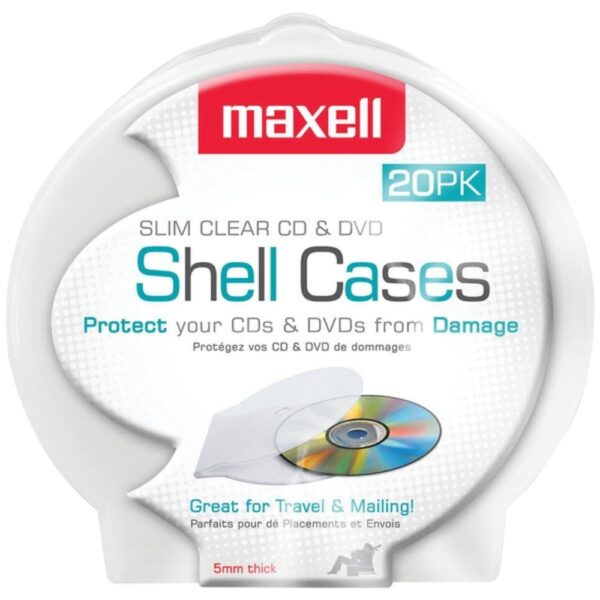 Maxell 190900 - CD356 Slim CD/DVD Shell Cases, 20 pk (Clear)