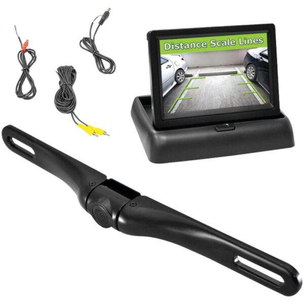 Pyle PLCM4500 Rearview License-Plate Swivel Camera and Pop-up 4.3" Monitor System