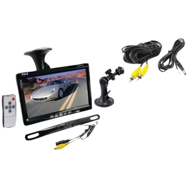 Pyle PLCM7500 7" Window Suction-Mount LCD Widescreen Monitor and License-Plate-Mount Backup Color Camera with Distance-Scale Line