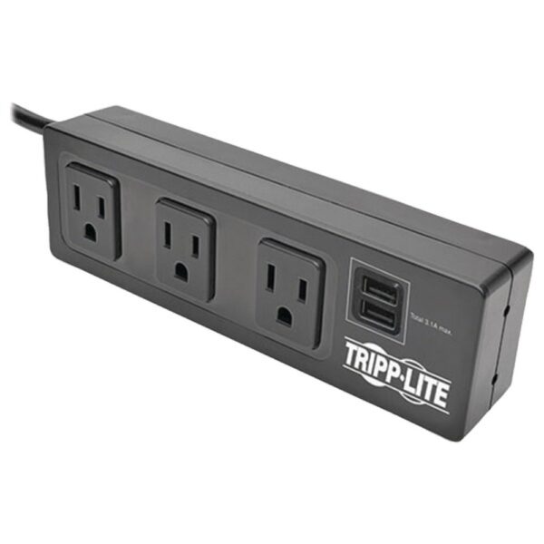 Tripp Lite TLP310USBC Protect It! 3-Outlet Surge Protector with 2 USB Ports and Desk Clamp