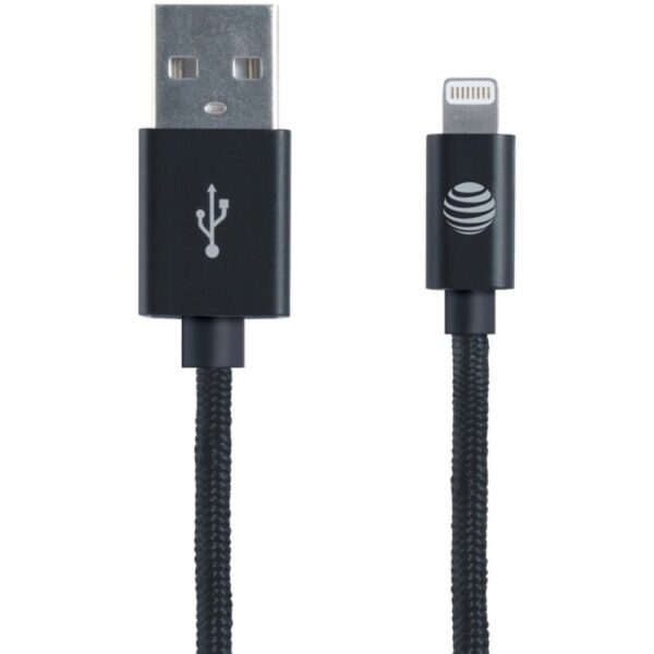 AT and T SC03B-LGT Charge and Sync Braided USB to Lightning Cable, 4ft (Black)