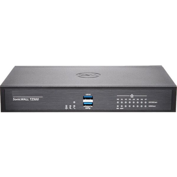 SonicWall TZ500 01-SSC-0211 Network Security/Firewall Appliance - 8 Port - 10/100/1000Base-T - Gigabit Ethernet - DES, 3DES, MD5, SHA-1, AES (128-bit), AES (192-bit), AES (256-bit) - 8 x RJ-45 - Desktop - Appliance Only
