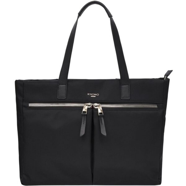Knomo Blenheim Carrying Case (Tote) for 14 Notebook - Black, Gold - Nylon Exterior, Full Grain Leather Trim, Full Grain Leather Handle - Handle, Shoulder Strap - 11.3 Height x 15.2 Width x 4.7 Depth