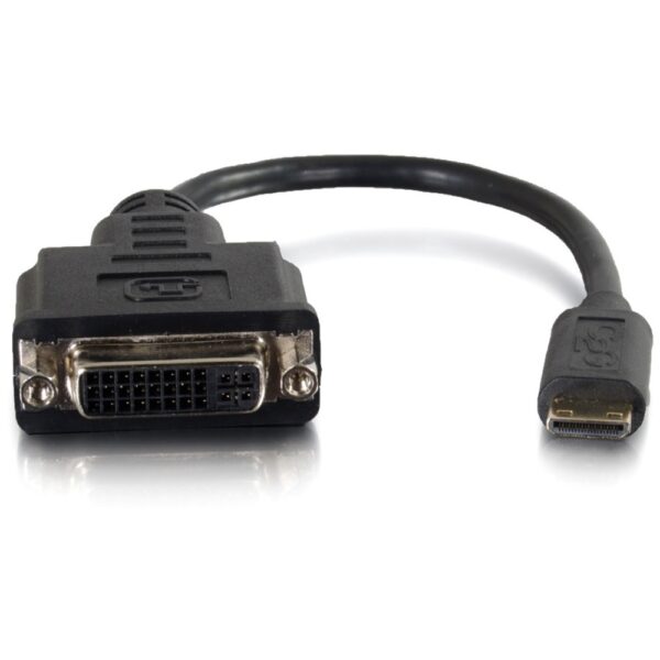 C2G 8in Mini HDMI to DVI Adapter - Mini HDMI Adapter - Male to Female Black - DVI-D/HDMI for Video Device, Notebook, Monitor - 8 - 1 x HDMI (Mini Type C) Male Digital Audio/Video - 1 x DVI (Single-Link) Female Digital Video - Shielding - Black