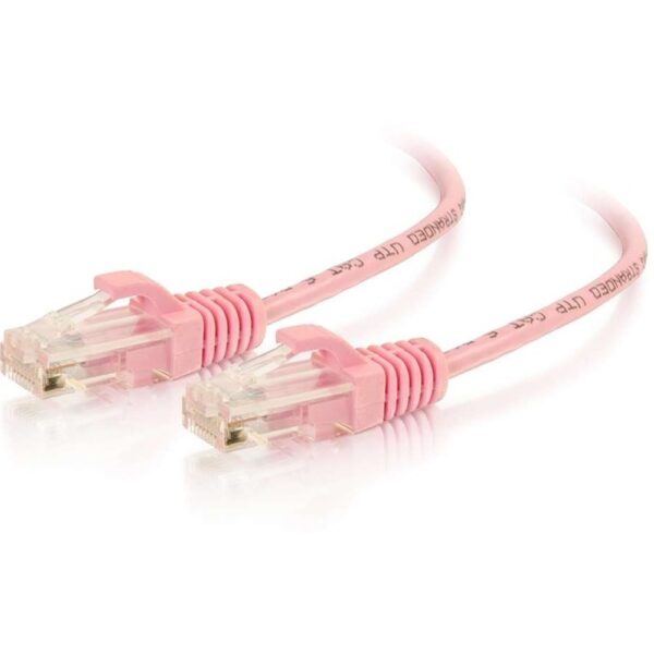 C2G 3ft Cat6 Snagless Unshielded (UTP) Slim Ethernet Network Patch Cable - Pink - 3 ft Category 6 Network Cable for Network Device - First End: 1 x RJ-45 Male Network - Second End: 1 x RJ-45 Male Network - Patch Cable - 28 AWG - Pink