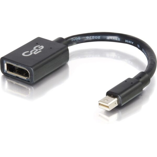 C2G 6in Mini DisplayPort to DisplayPort Adapter Converter - Black - DisplayPort for Audio/Video Device, Monitor - 6 - 1 x DisplayPort Female Digital Audio/Video - 1 x Mini DisplayPort Male Digital Audio/Video - Black