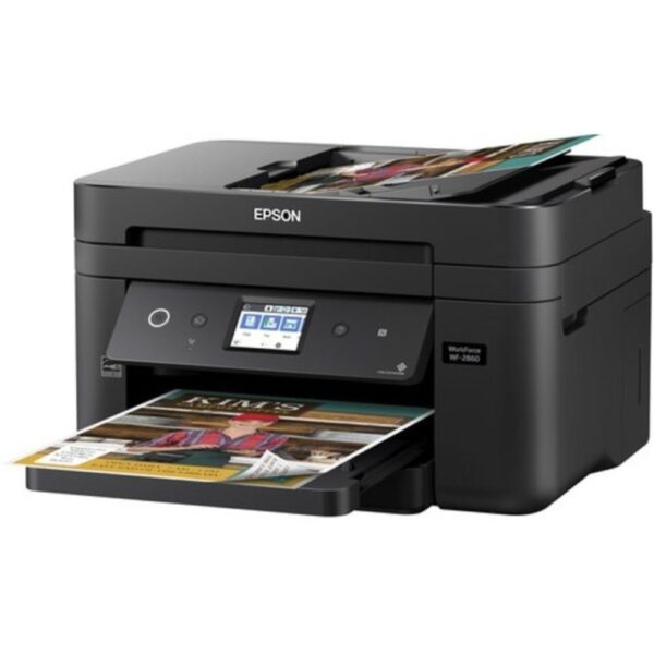 Epson Workforce C11CG28201 WF-2860 All-In-One Wireless Color Inkjet Printer, Copier, Scanner, Faxer - 14 ppm (Black), 7.5 ppm (Color) - U4800 x 1200 dpi - Hi-Speed USB - Wi-Fi - 150 Sheets - Mac, PC