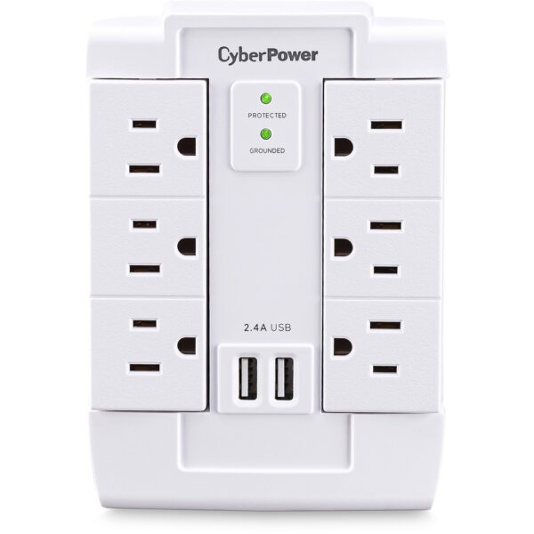 CyberPower CSP600WSURC2 Professional CSP600WSURC2 6 Outlets Surge Suppressor/Protector - 6 x NEMA 5-15R, 2 x USB - 1200 J - 120 V AC Input - 120 V AC, 5 V DC Output