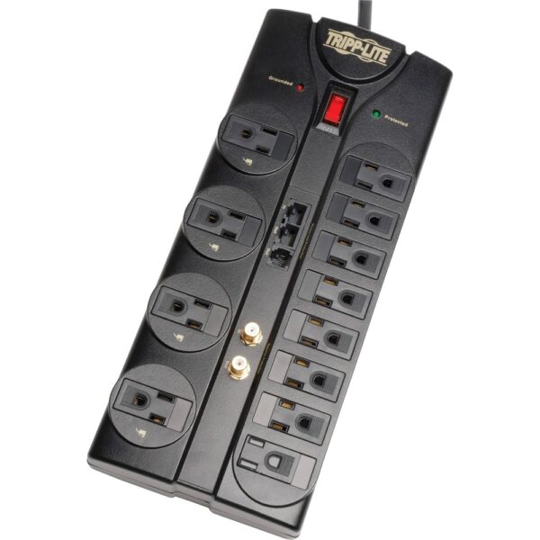 Tripp Lite Surge Protector 120V 12 Outlet RJ11 RJ45 Coax 8' Crd 2880 Joule - 12 x NEMA 5-15R - 1800 VA - 2880 J - 120 V AC Input - Cable Modem/DSL/Fax/Phone, Coaxial Cable Line, Ethernet, Telecommunication