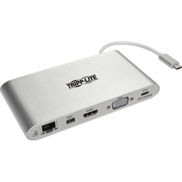 Tripp Lite USB-C Docking Station w/ USB-A , HDMI, VGA, mDP, Gbe, Memory Cards 3.5mm, USB C PD Charging 4K @ 30Hz - for Notebook/Tablet PC - USB Type C - 3 x USB Ports - 3 x USB 3.0 - Network (RJ-45) - HDMI - VGA - Mini DisplayPort - Microphone - Wired Thu