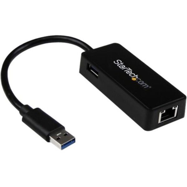 StarTech.com USB 3.0 to Gigabit Ethernet Adapter NIC w/ USB Port - Black - Add a Gigabit Ethernet port and a USB 3.0 pass-through port to your laptop through a single USB 3.0 port - USB 3.0 to Gigabit Ethernet Adapter with USB Port (Black) - An ideal lapt